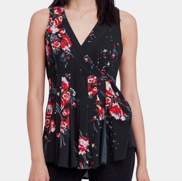 ⭐️ Free People Back to the Basics Boho Floral Star Wrap Tunic Black Top - Picture 4 of 13